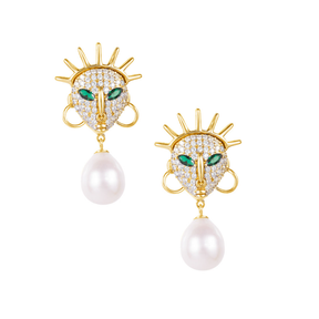Ìdòlá Large Earrings with Gemstone Eyes and Pearl Drop