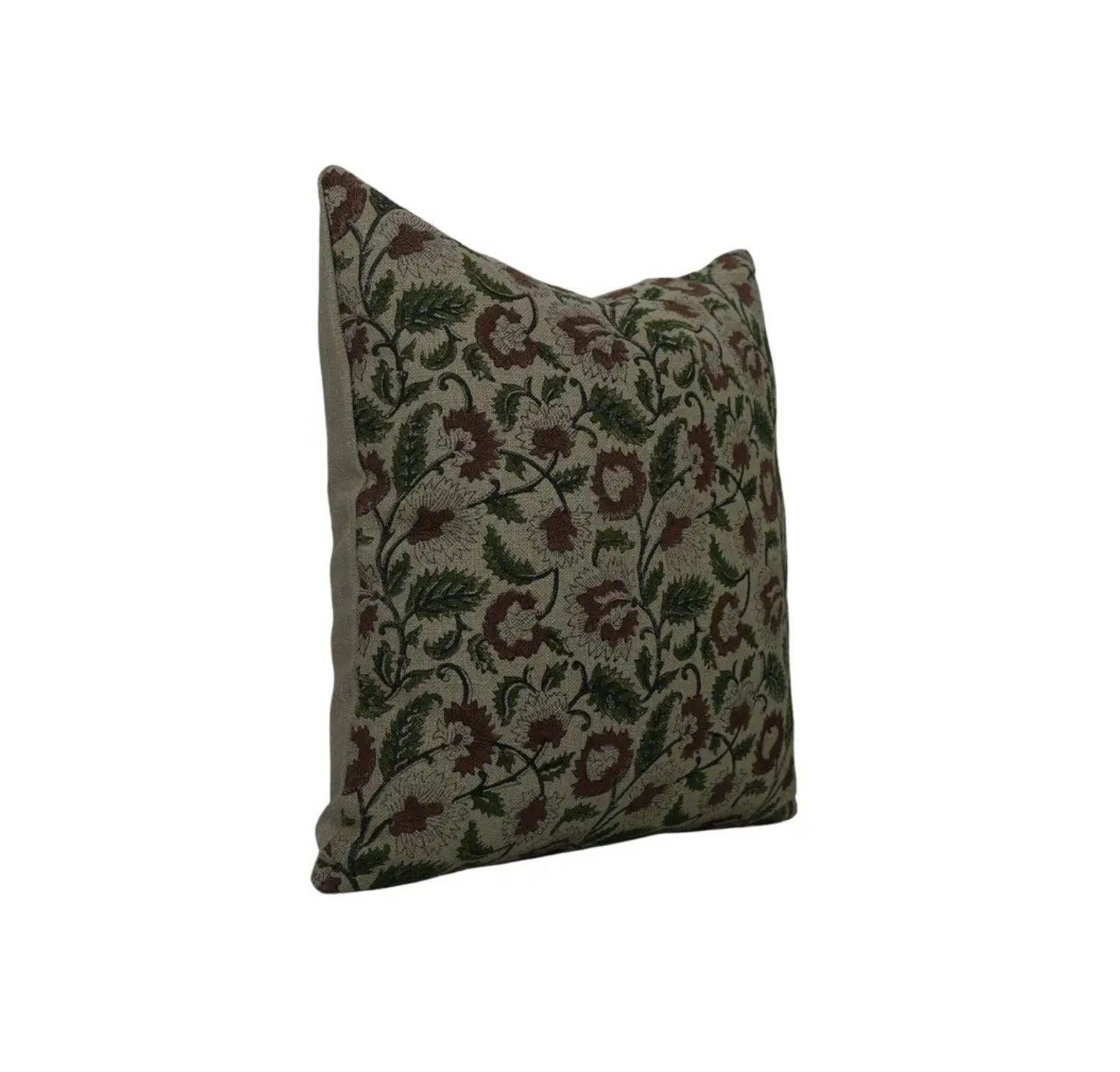 Vintage Hand Block Print Thick Linen Pillow Cover- Mandakini