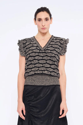 Beca Crochet Sleeve Alpaca Vest | Black Melange
