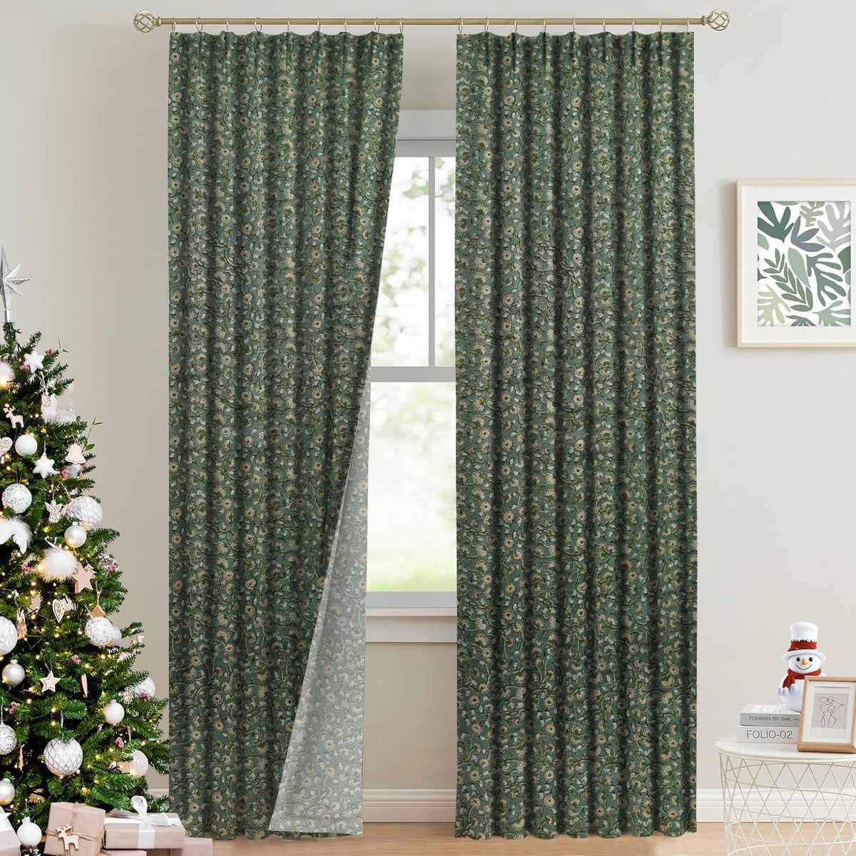 Hand Block Printed Pure Linen Pleated Curtain -himachal