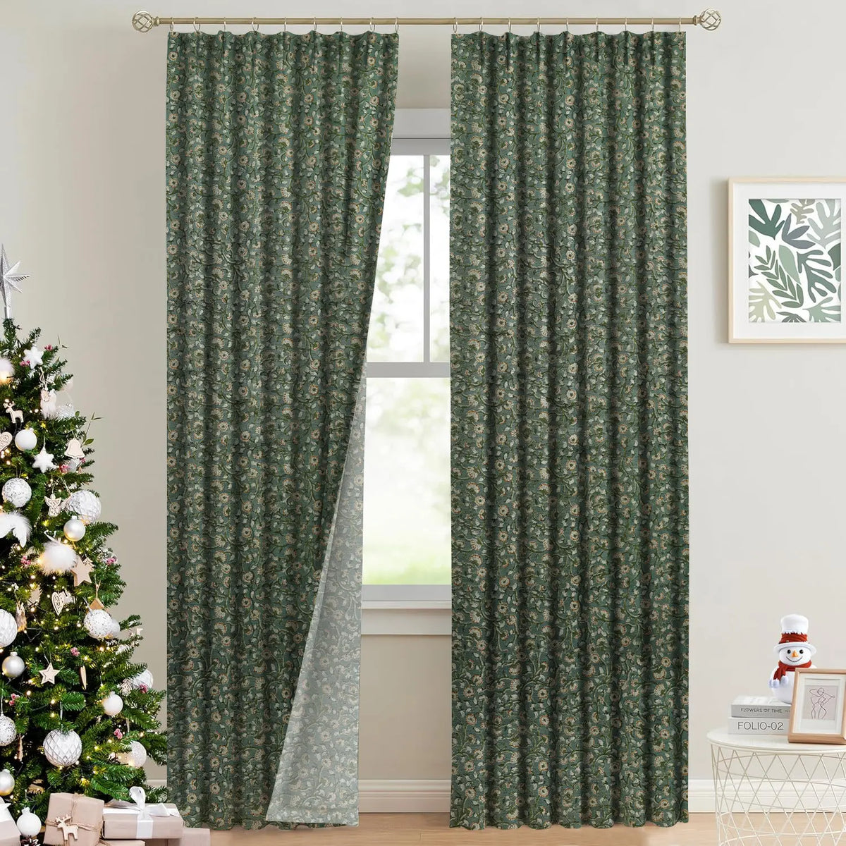 Hand Block Printed Pure Linen Pleated Curtain -himachal