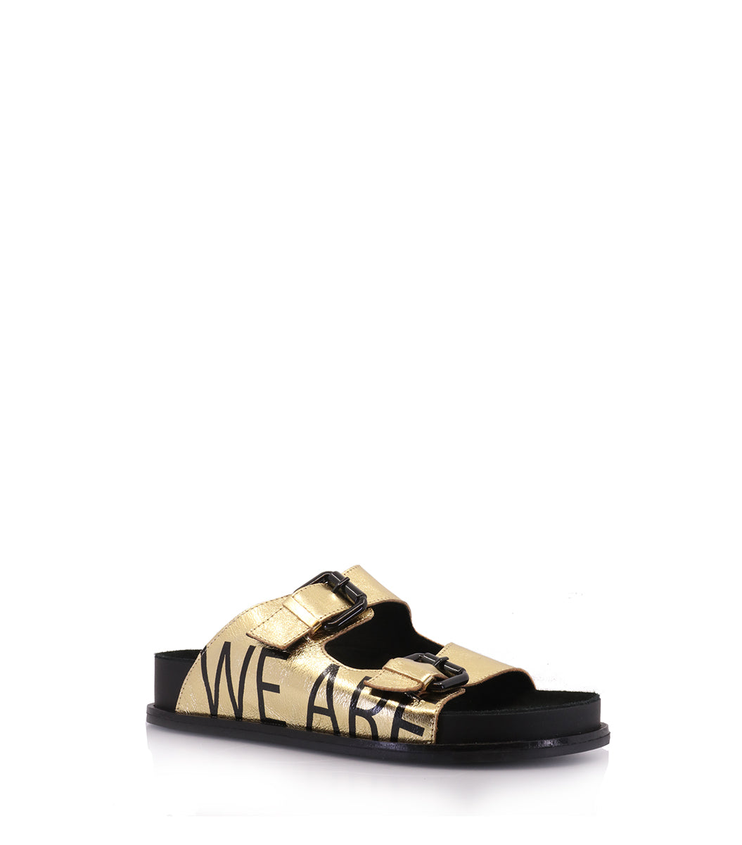 Golden Birk Sandals with Chic Print Minty