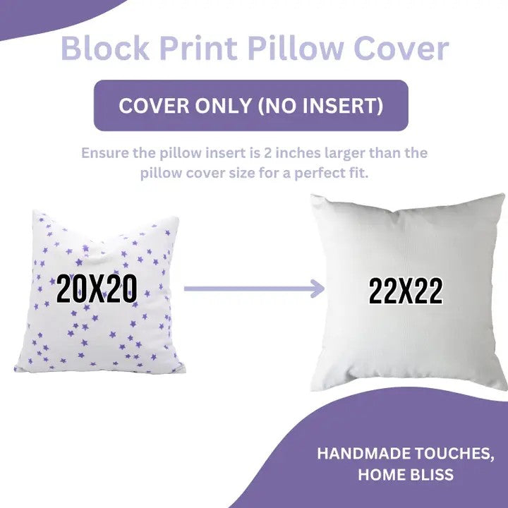 Sparkle Handmade Block Print Thick Cotton White Cushion Cover - Star