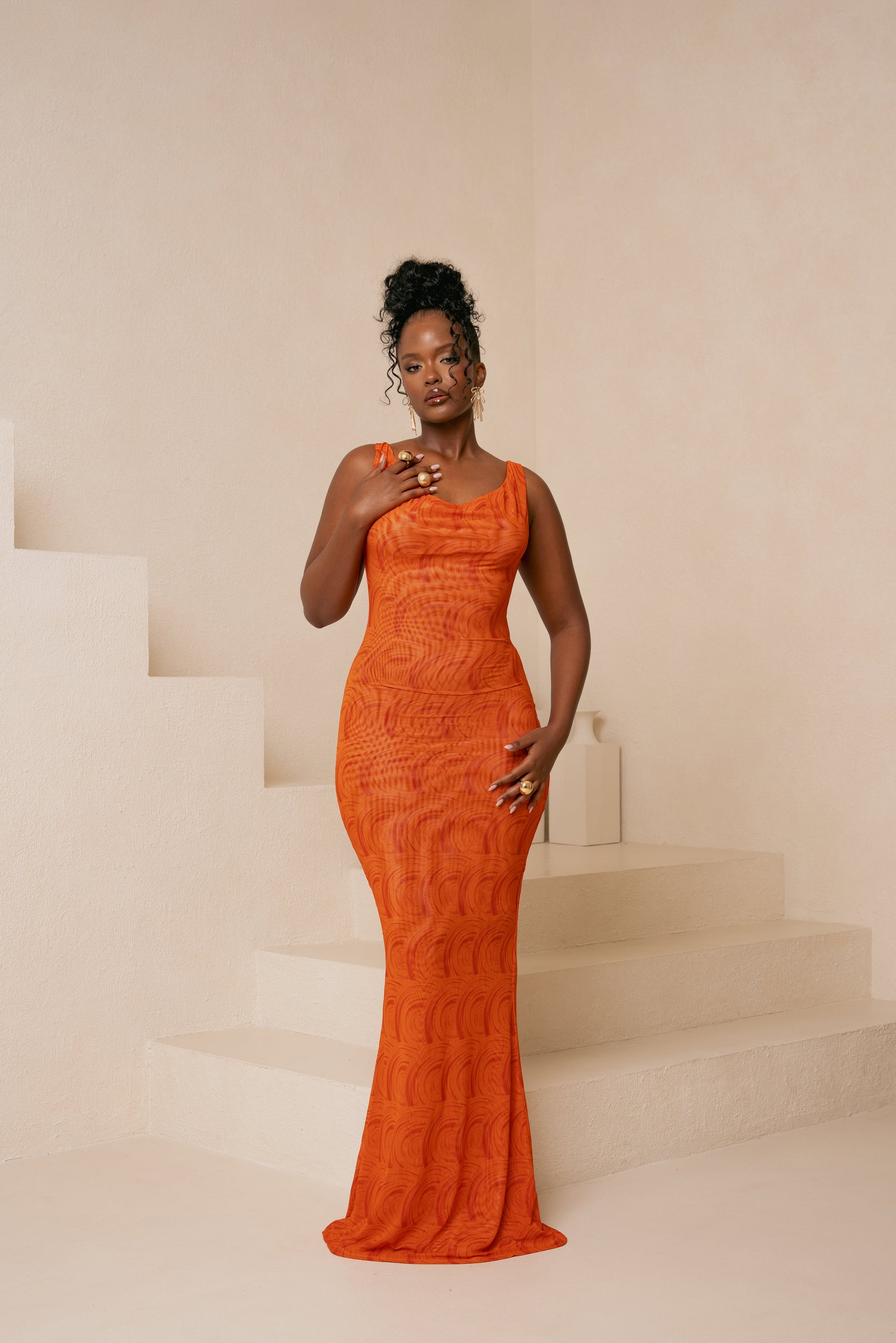 IZA ORANGE COWL MAXI DRESS