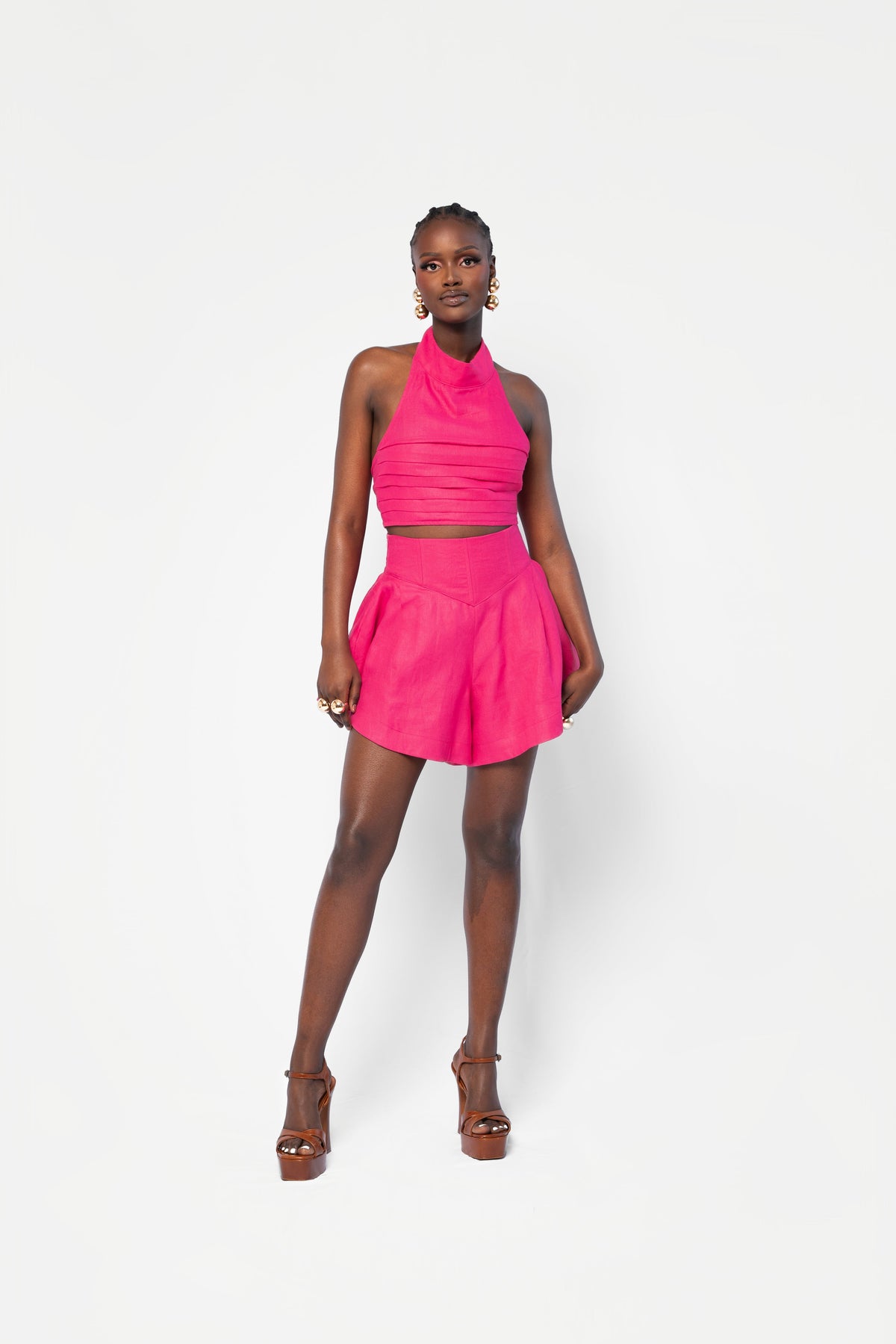 Linen LILY Wide Leg Shorts in Pink