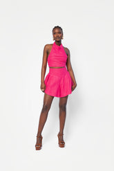 Linen LILY Wide Leg Shorts in Pink