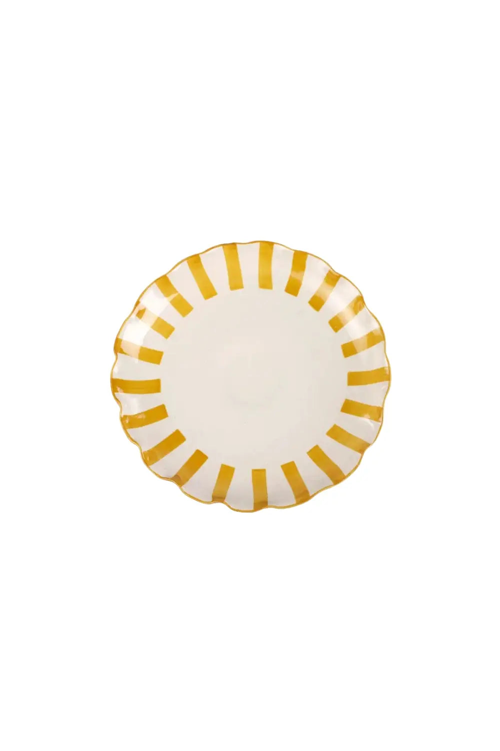 Ceramic Stripe Cake Stand, Yellow  - 10 X 10 X 3.75 Inches