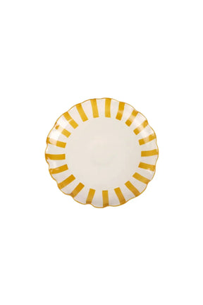 Ceramic Stripe Cake Stand, Yellow  - 10 X 10 X 3.75 Inches
