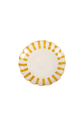 Ceramic Stripe Cake Stand, Yellow  - 10 X 10 X 3.75 Inches