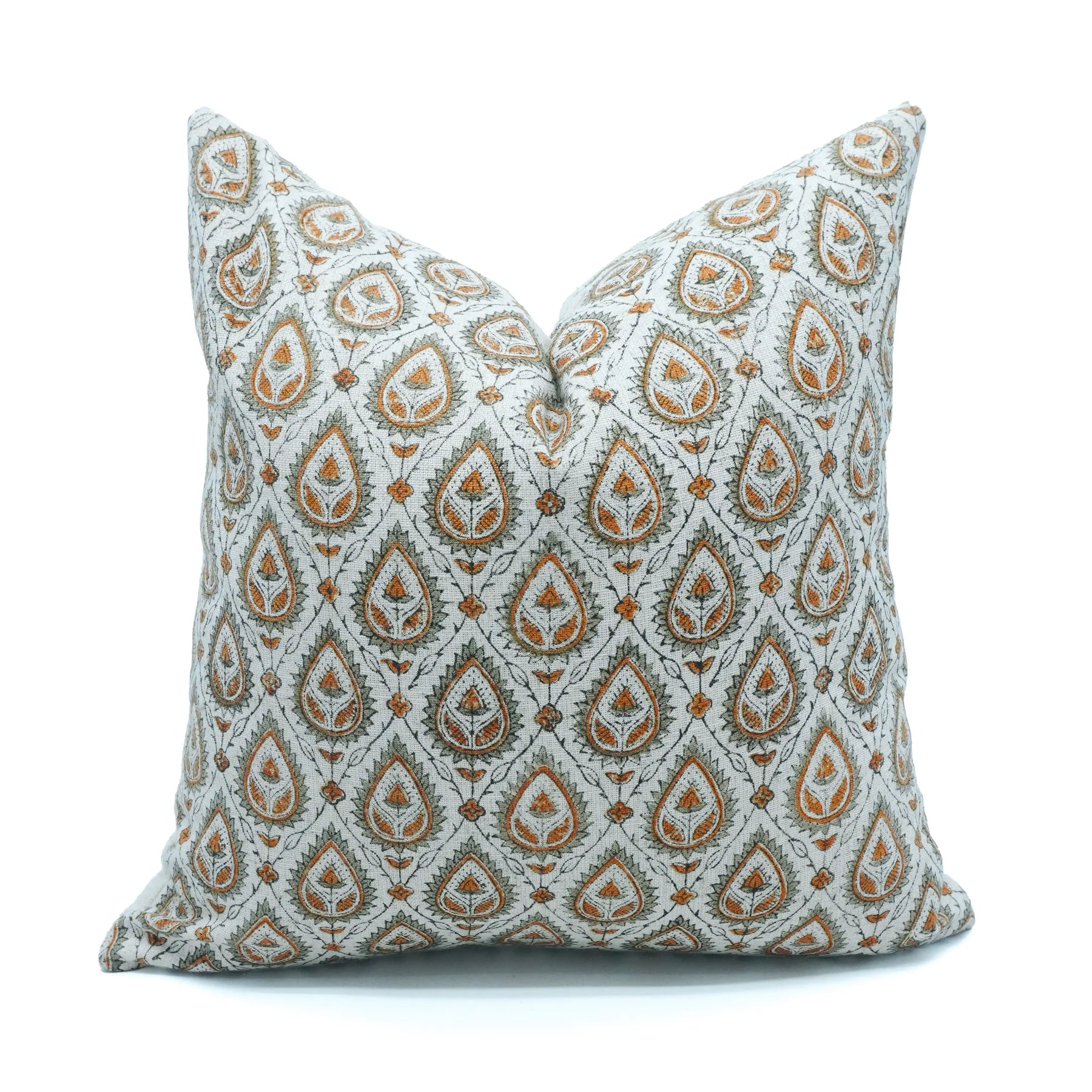 Handmade Floral Block Print Viscose Linen Throw Pillow Cover - Paan Patti