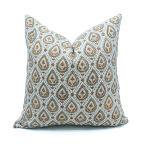 Handmade Floral Block Print Viscose Linen Throw Pillow Cover - Paan Patti