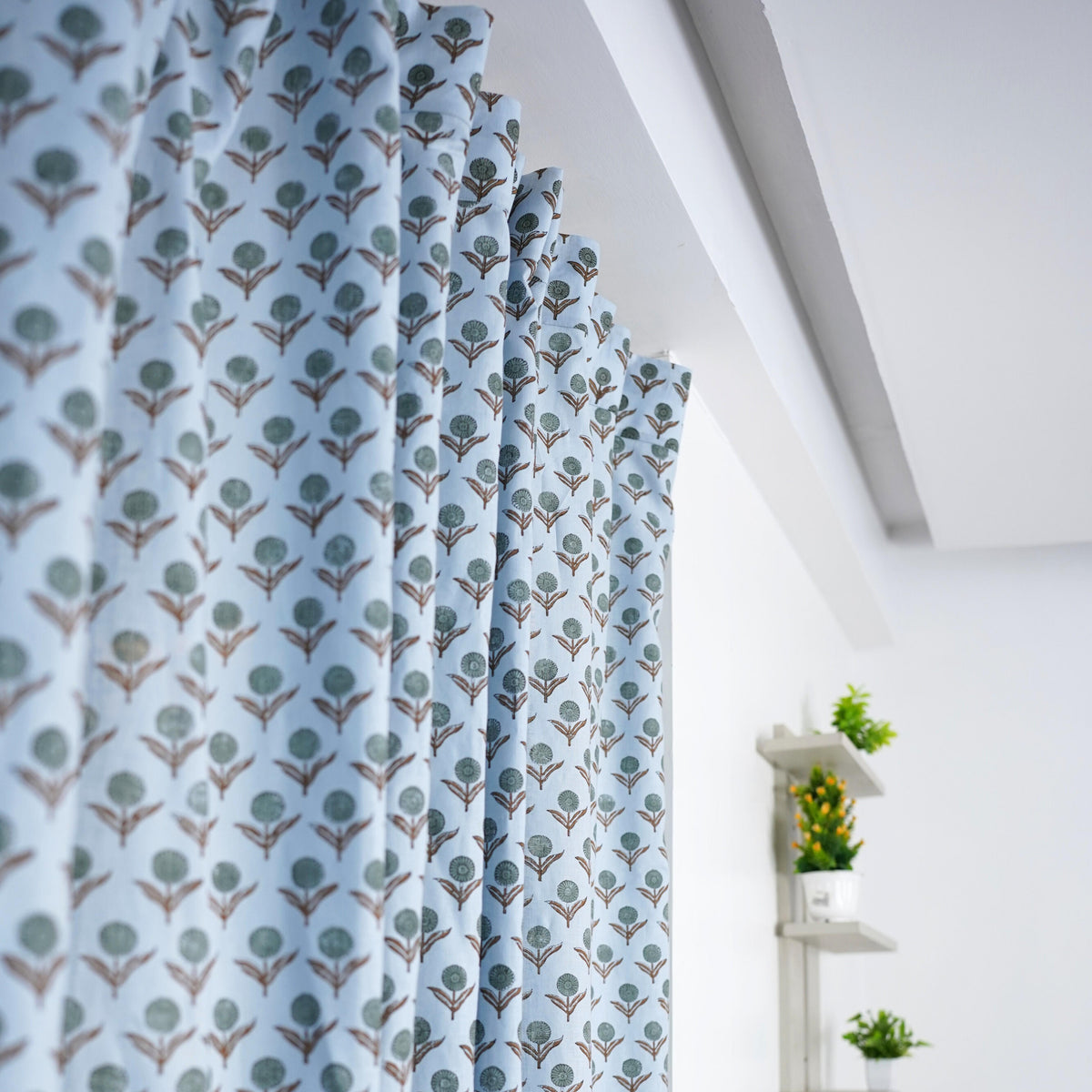Handcrafted Block Printed Viscose Colored Linen Curtain - Genda Pushp