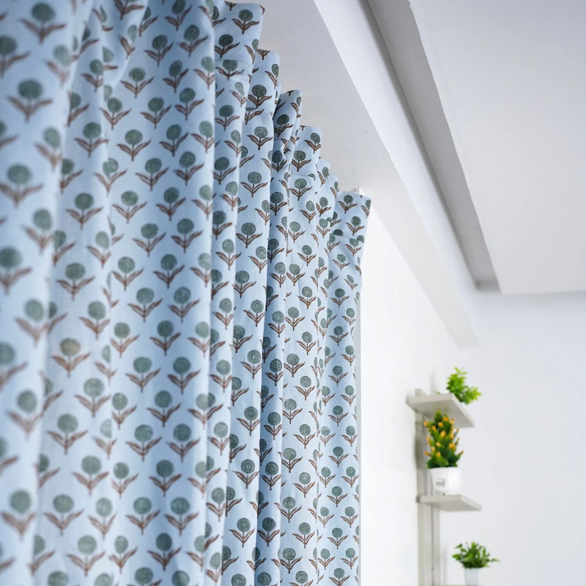 Handcrafted Block Printed Viscose Colored Linen Curtain - Genda Pushp