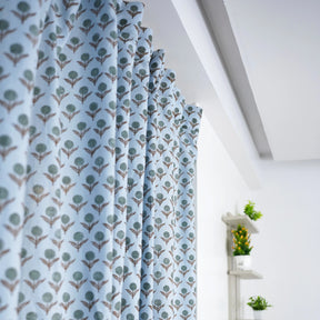 Handcrafted Block Printed Viscose Colored Linen Curtain - Genda Pushp