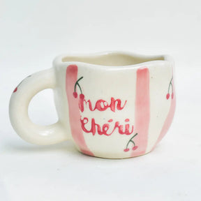 Pink Striped Cheri Ceramic Mug - 4 x 2.5 Inches , 6.5 oz