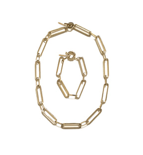 Paperclip Gold Chain Necklace Bracelet Set