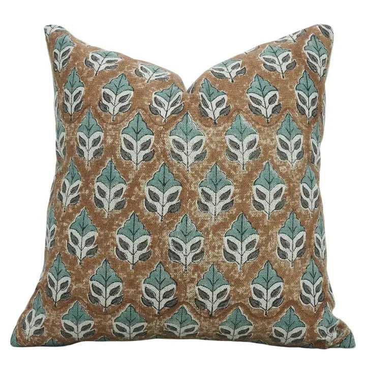 Indian Block Print Thick Linen Pillow Cover - Mayur