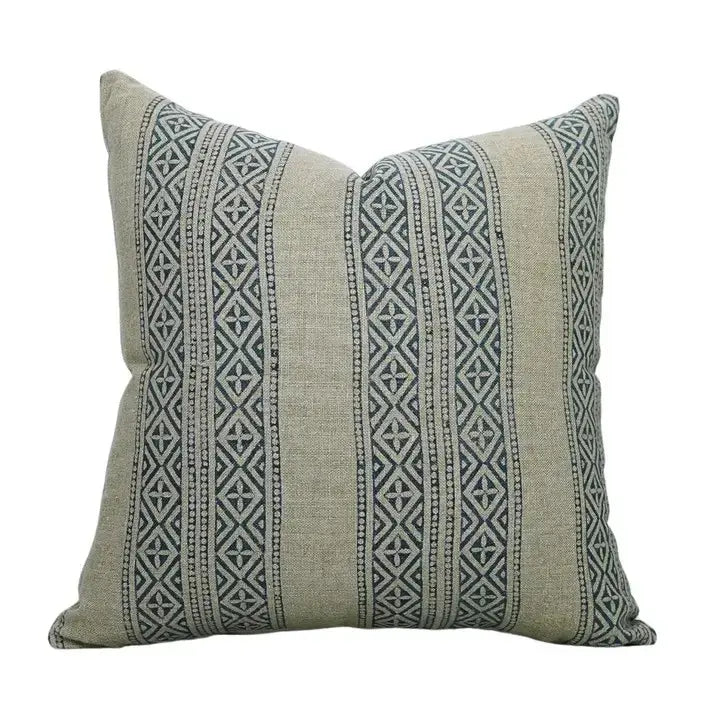 Stylish Floral Block Print Boho Thick Linen Pillow Cover- Kaju Katali