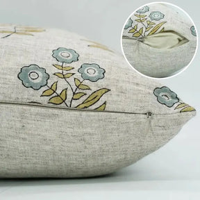 Floral Hand Block Printed Viscose Linen Pillow Cover - Neha