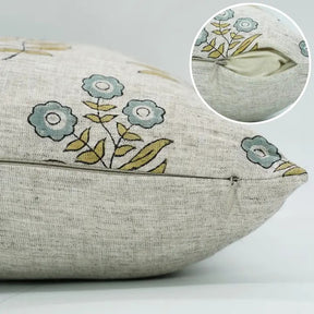 Floral Hand Block Printed Viscose Linen Pillow Cover - Neha