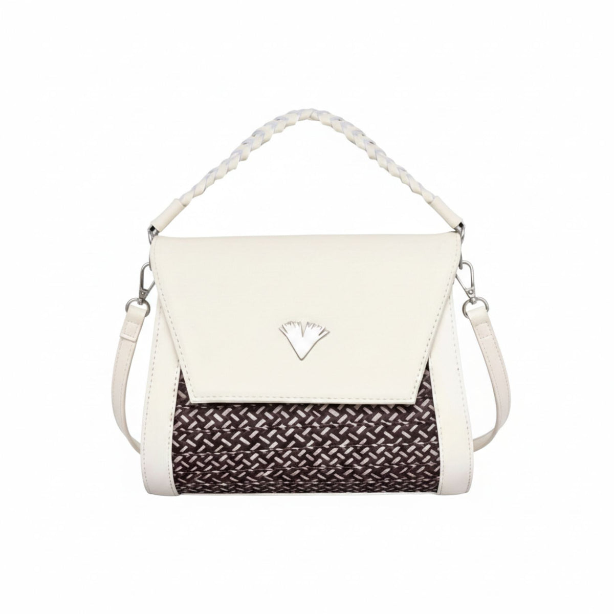 Beige Leather Crossbody Curvo Bag