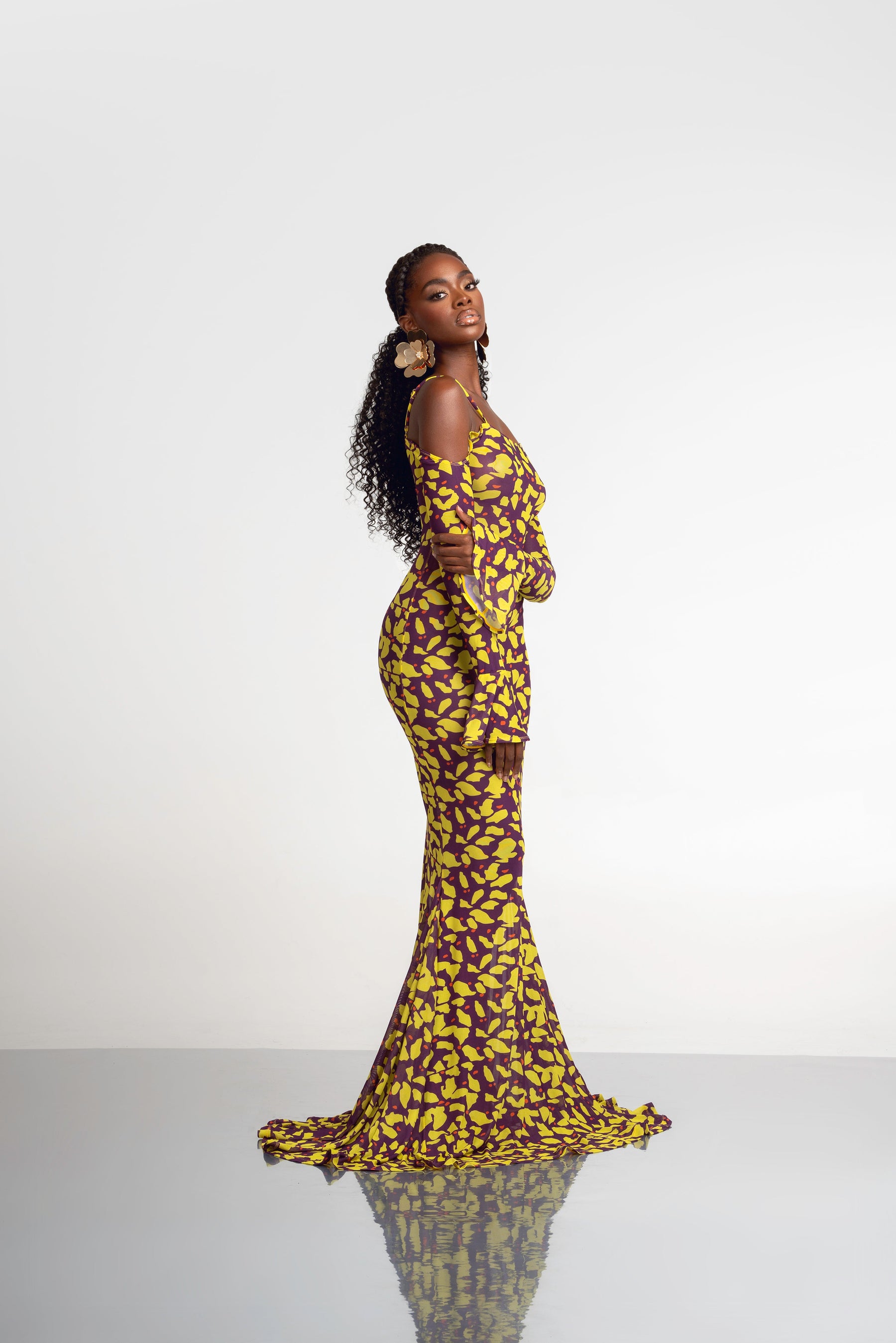 SAKI OFF SHOULDER MAXI MESH DRESS