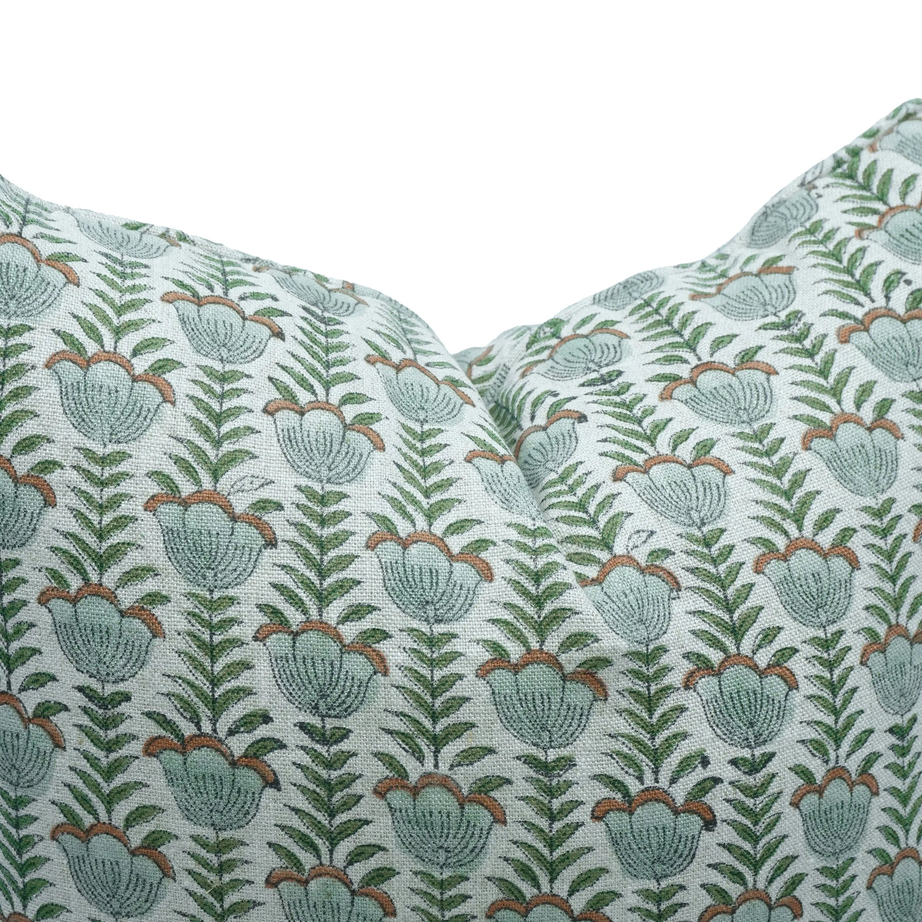 Decorative Floral Block Printed Thick Linen Piped Cushion Cover - Lotus