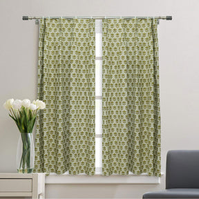 Unique Printed Pure Linen 2 Pleated Curtain - Saat Patti