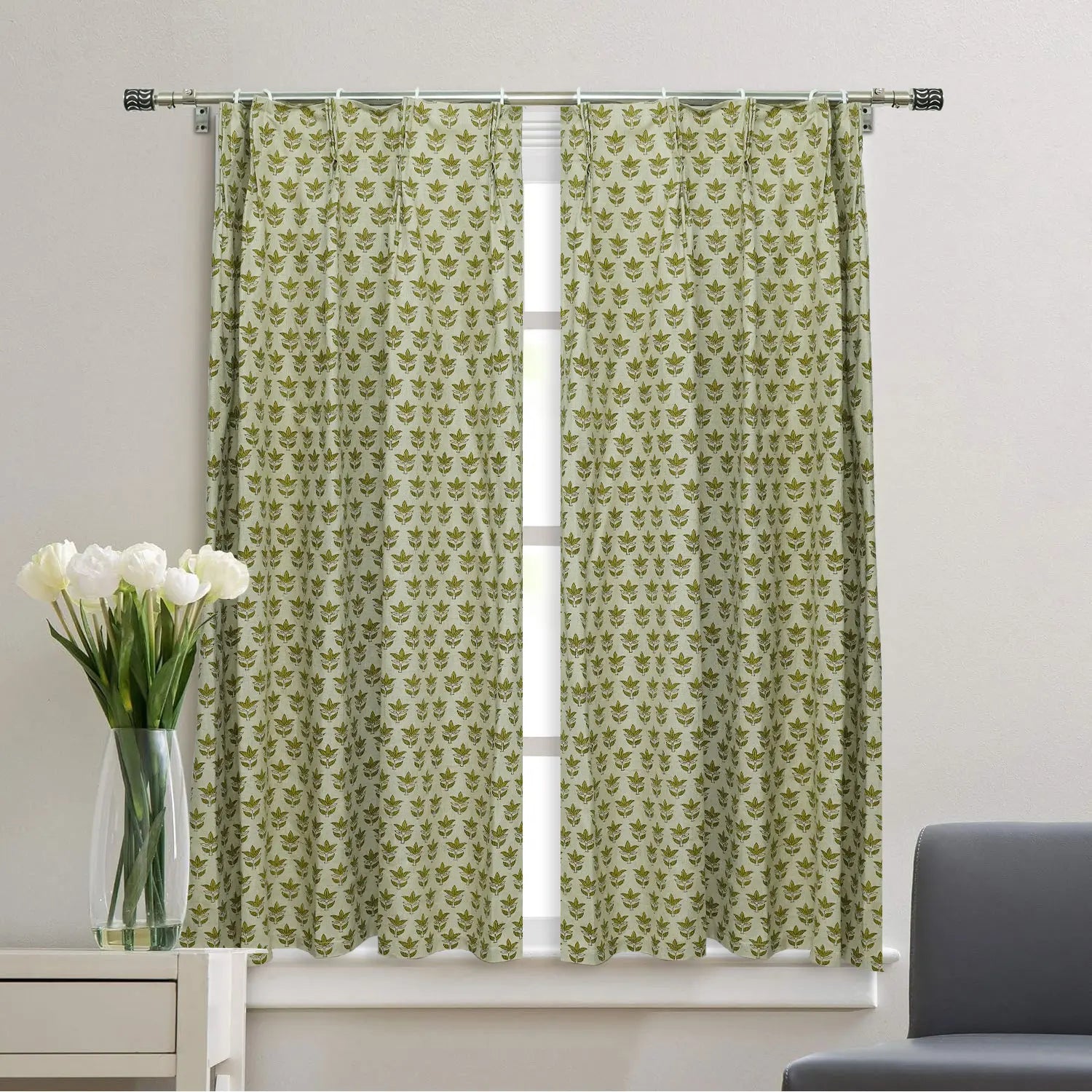 Unique Printed Pure Linen 2 Pleated Curtain - Saat Patti