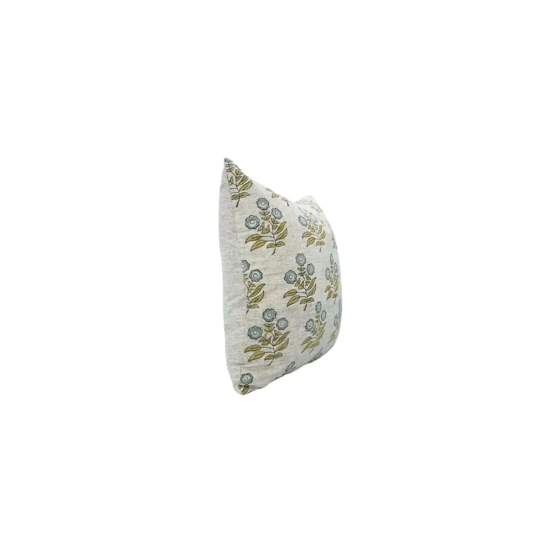 Floral Hand Block Printed Viscose Linen Pillow Cover - Neha