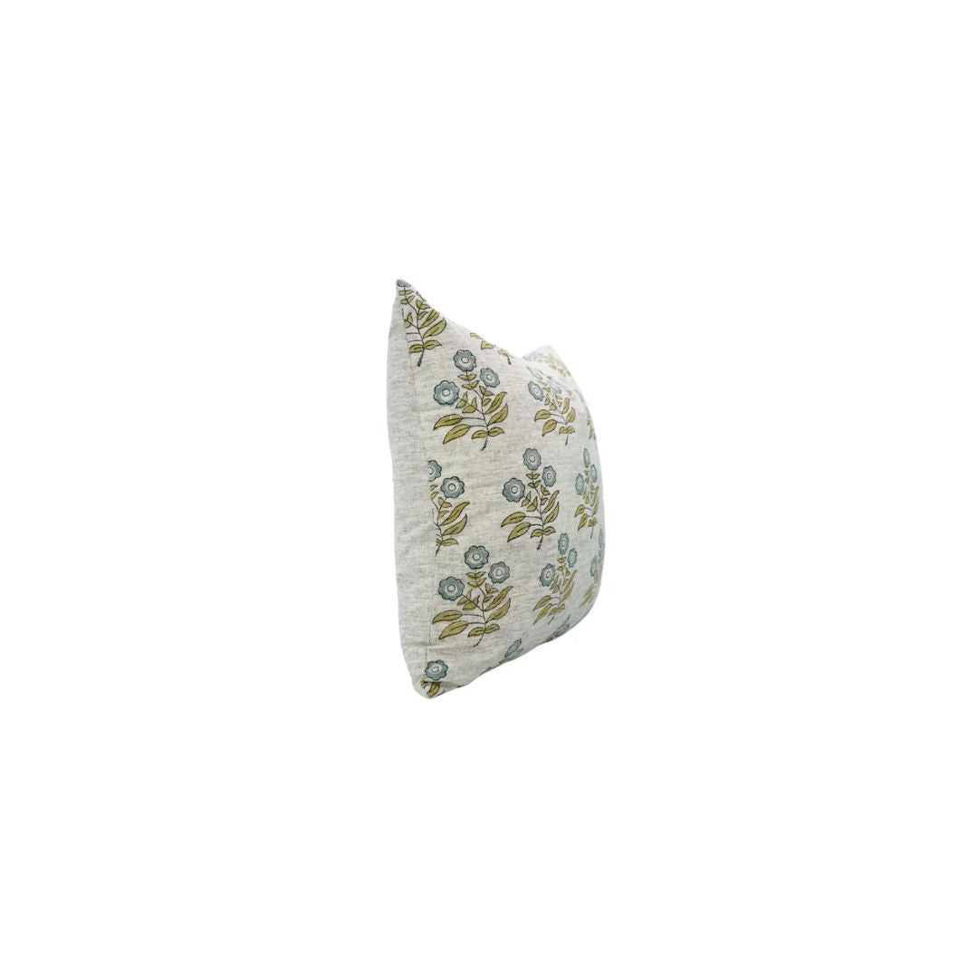 Floral Hand Block Printed Viscose Linen Pillow Cover - Neha