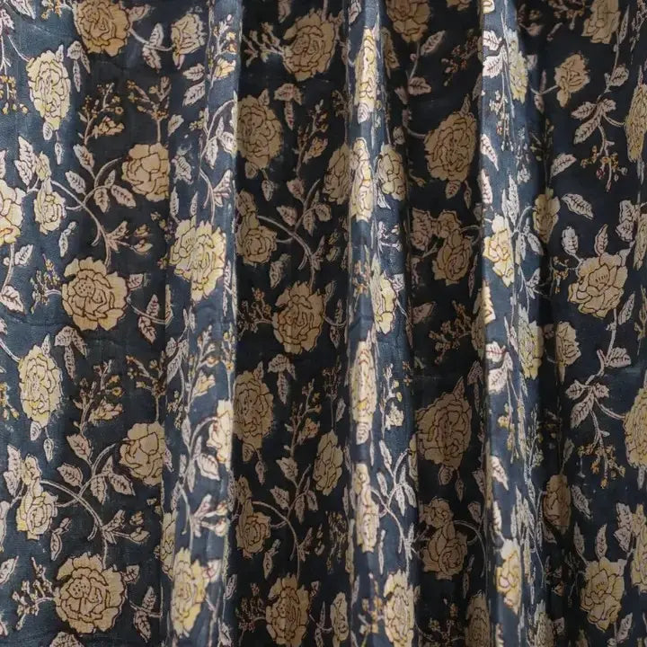 Floral Handmade Pure Linen Pleated Curtain: Rameshwaram