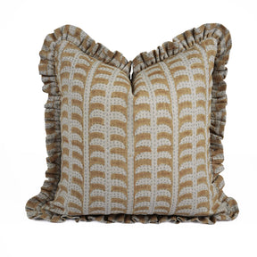 Boho Block Print Brown Thick Linen Frill Cushion Cover - Garud