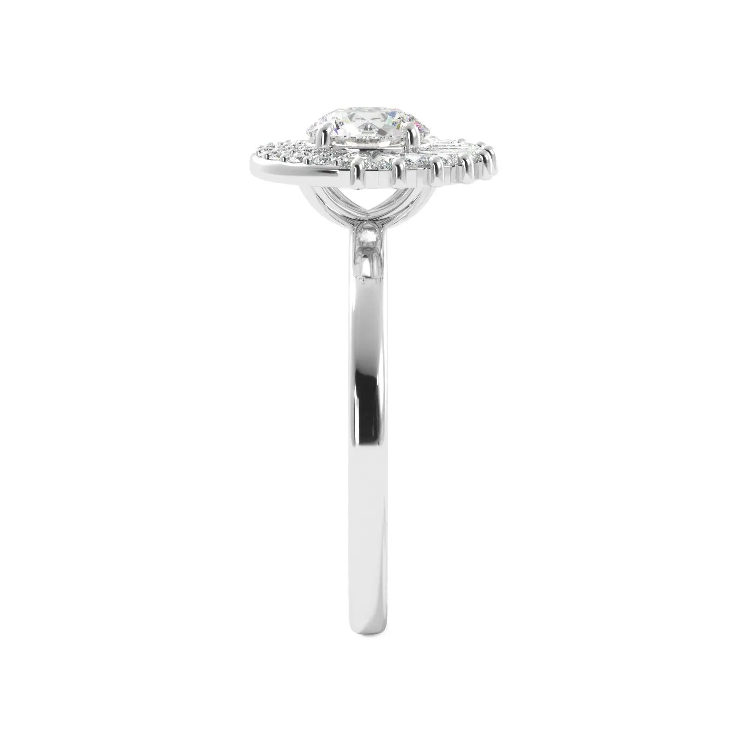 Round Tapered Baguette Halo Diamond Engagement Ring