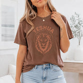 Yeshua Lion of Judah Christian Graphic T-Shirt | Vintage Faith Brown Cotton Tee