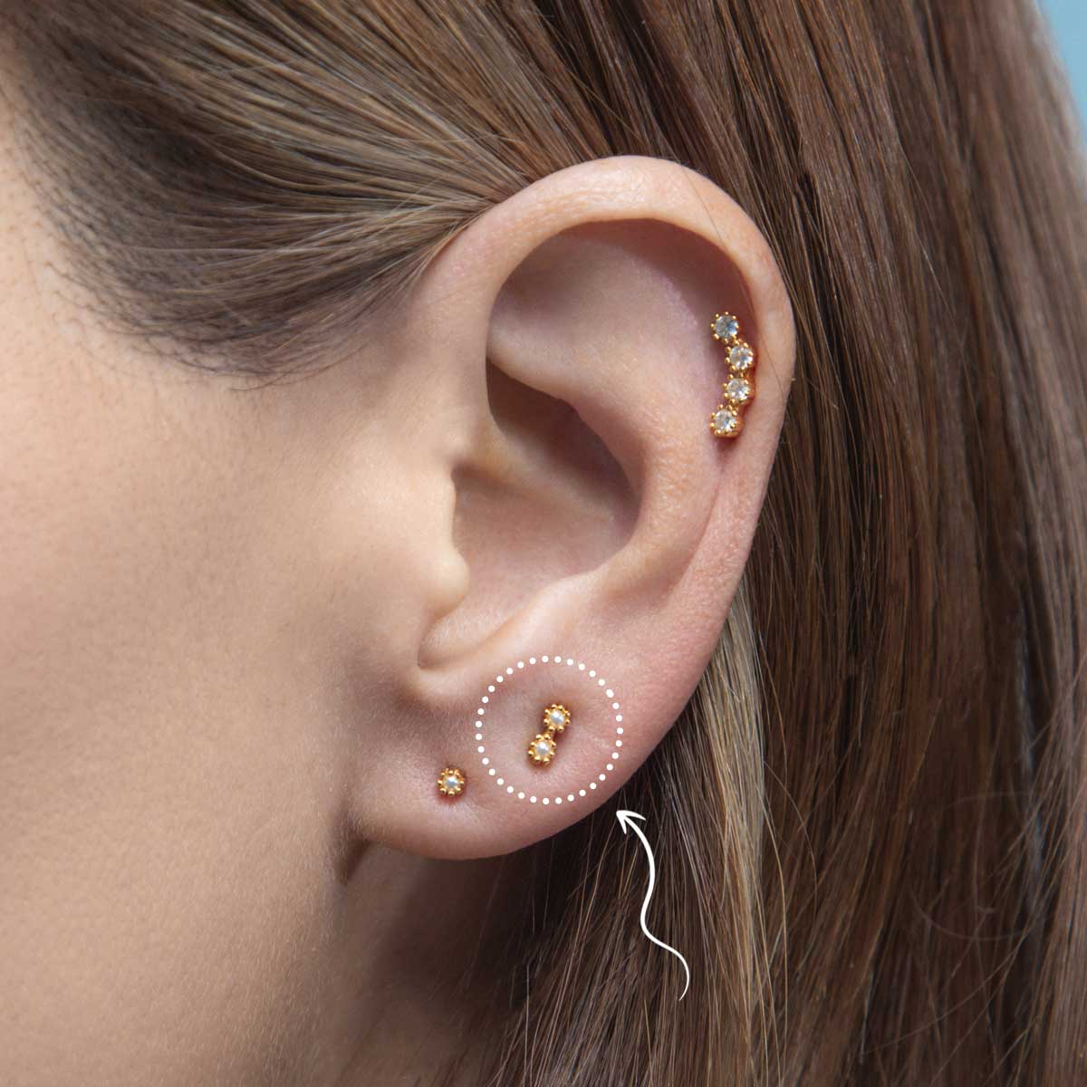 Double Pearl Gold Earring Stud