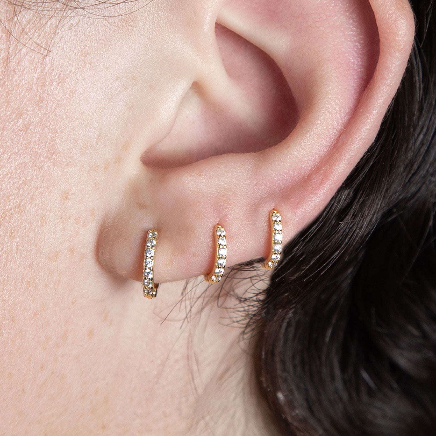 Gold Pavé Six Mm Huggie Hoop Earring