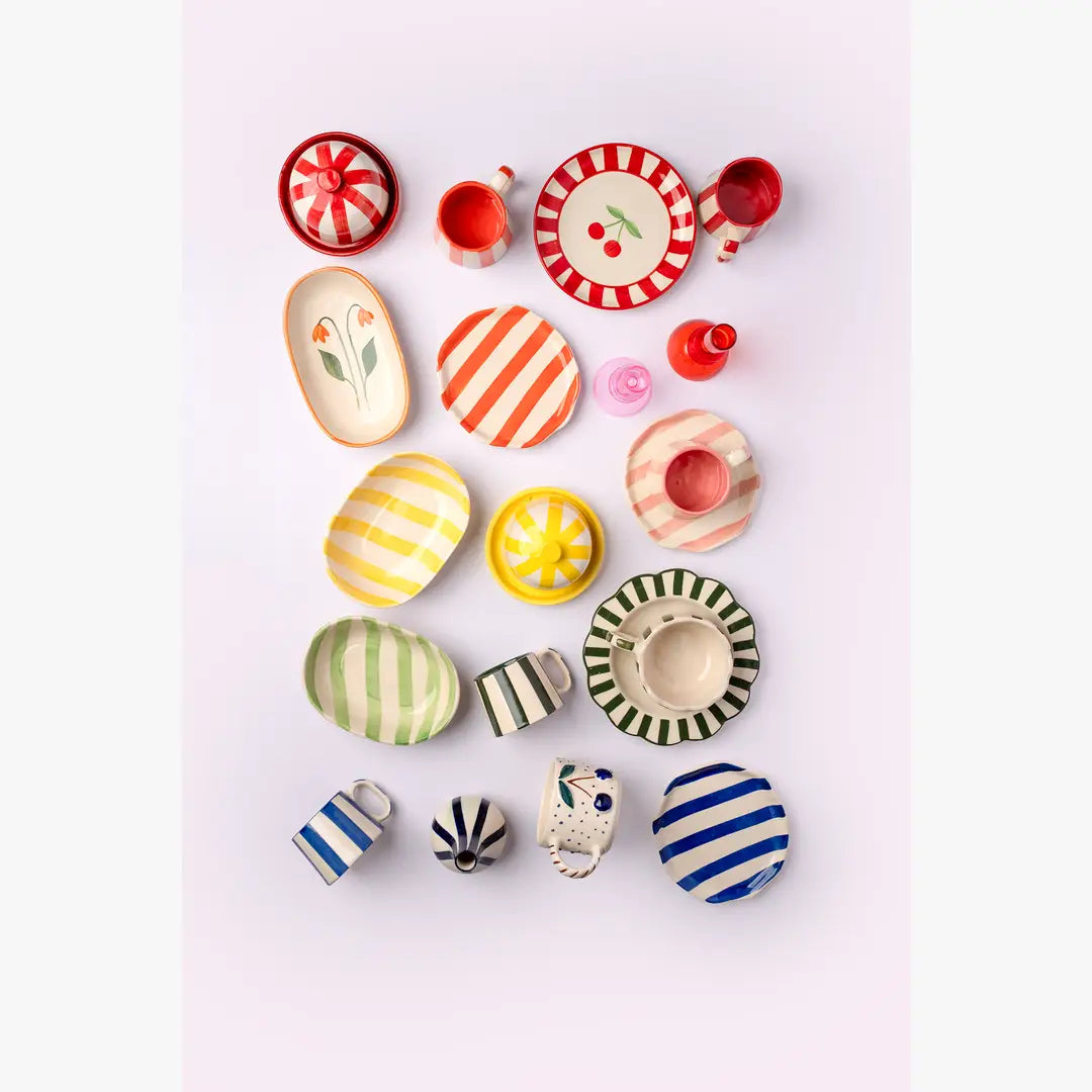 Ceramic Red Stripe Coffee cup- 220ml (Set of 2)