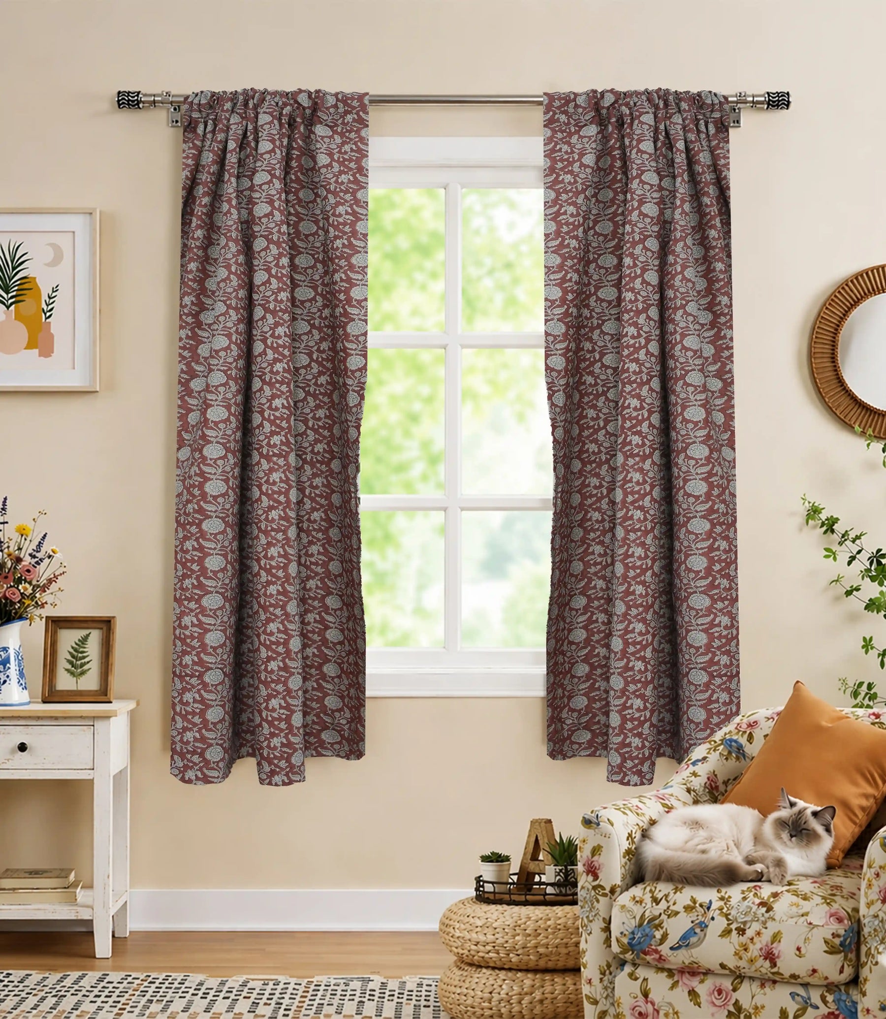 Shillong Handmade Floral Linen Block Print Curtain