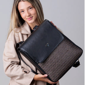 Black Leather Elite Laptop Backpack – Handmade Work Backpack with Pockets, Luxury Leather Bag