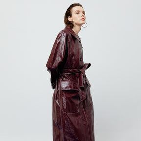 BRIA LEATHER MAROON TRENCH COAT