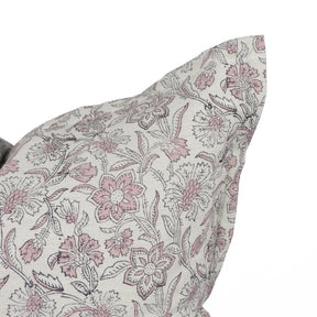 Pink Floral Block Linen Blend Oxford Pillow Cover - Jarul
