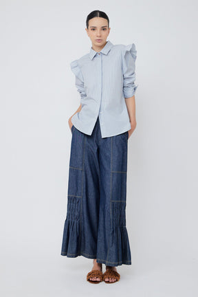 Bobi Ruffle Detail Striped Blouse