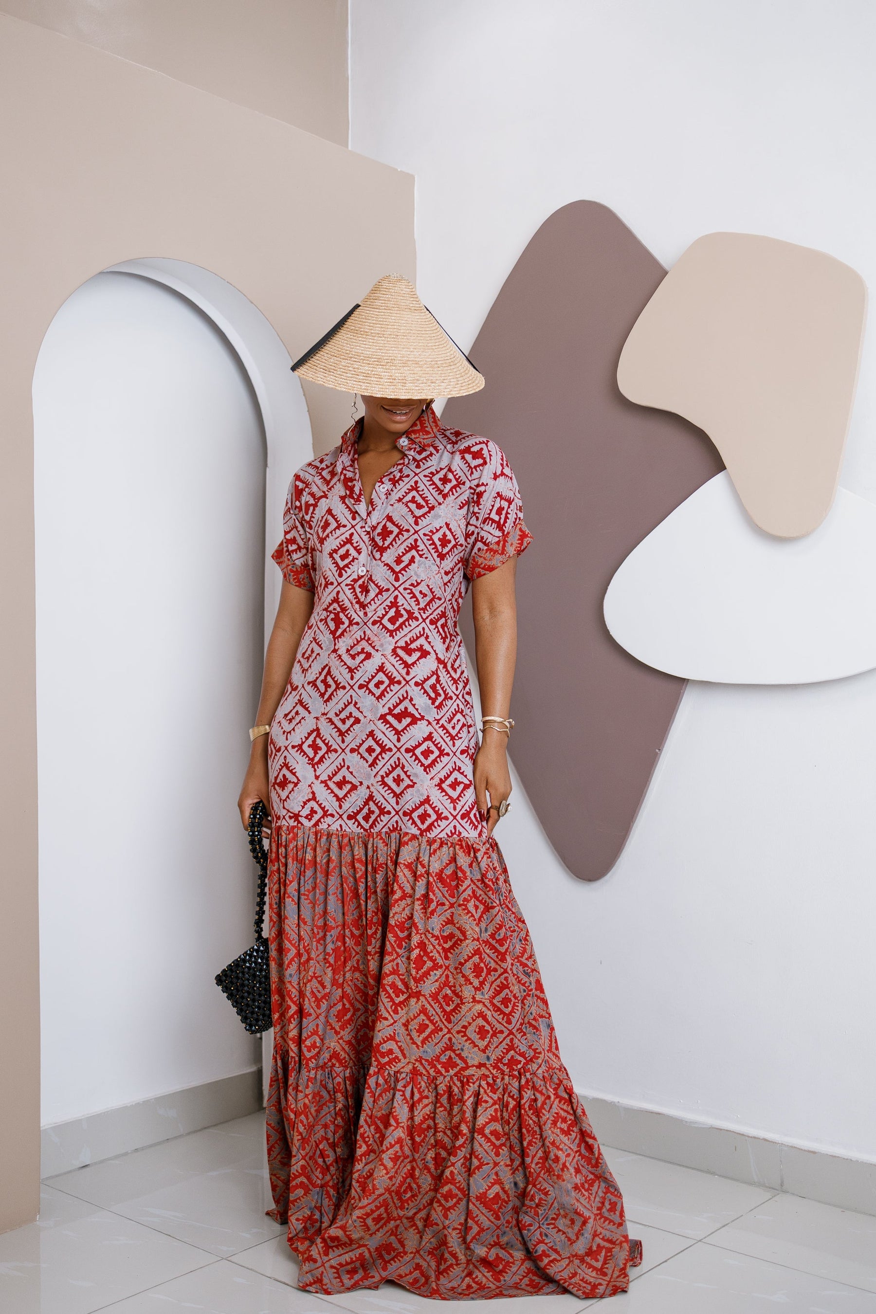 Ogbaluofu Kaftan Maxi Dress – Handmade Crepe Adire Elegance