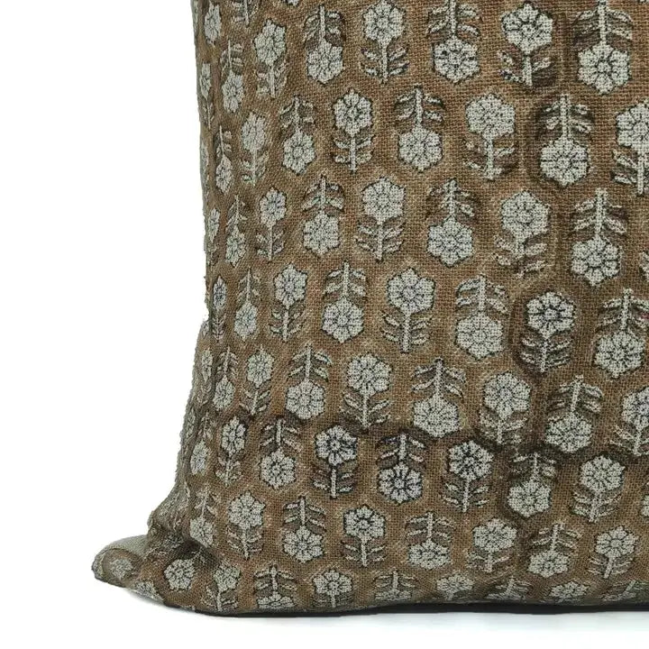Block Print Thick Linen Designer Cushion Cover-Tulsi Buti