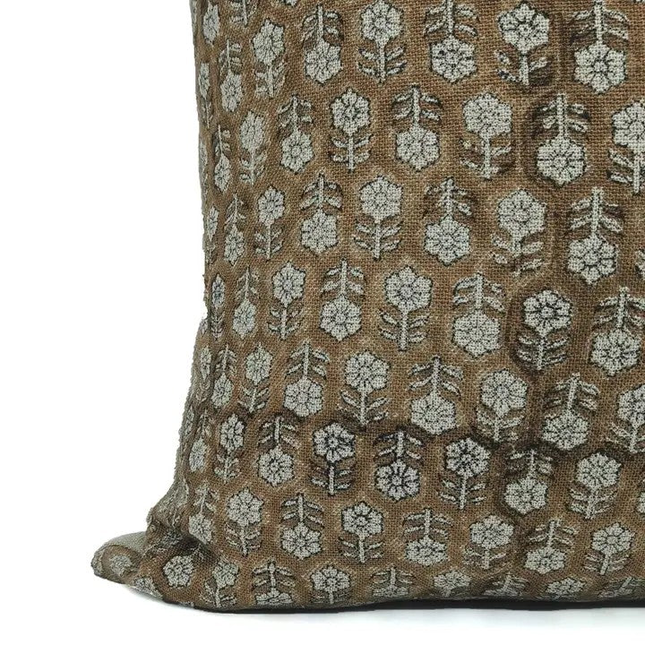 Block Print Thick Linen Designer Cushion Cover-Tulsi Buti