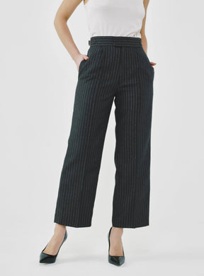 Pinstripe High-Waist Tailored Pants