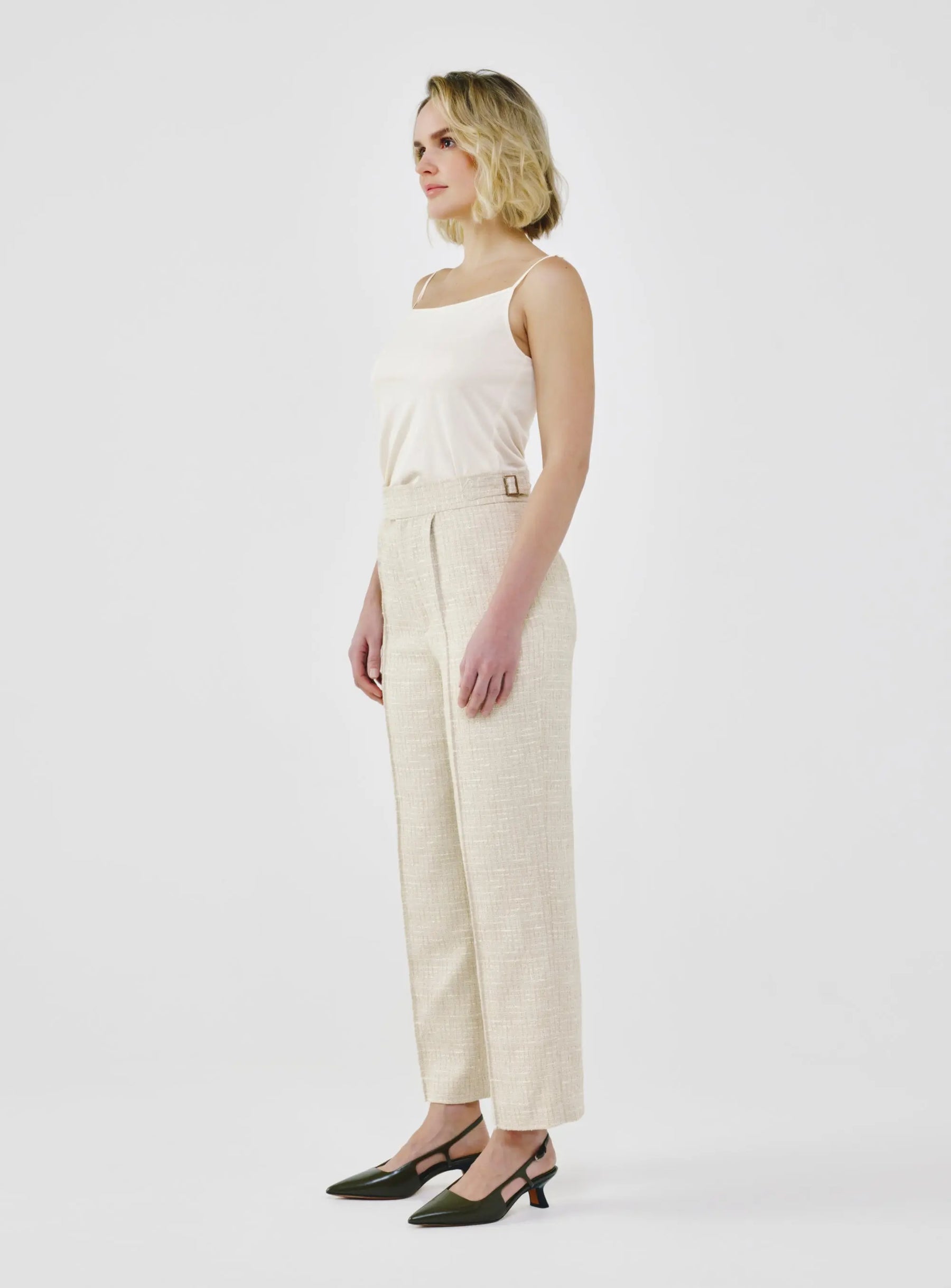 Fancy Tweed High-Waist Tailored Pants
