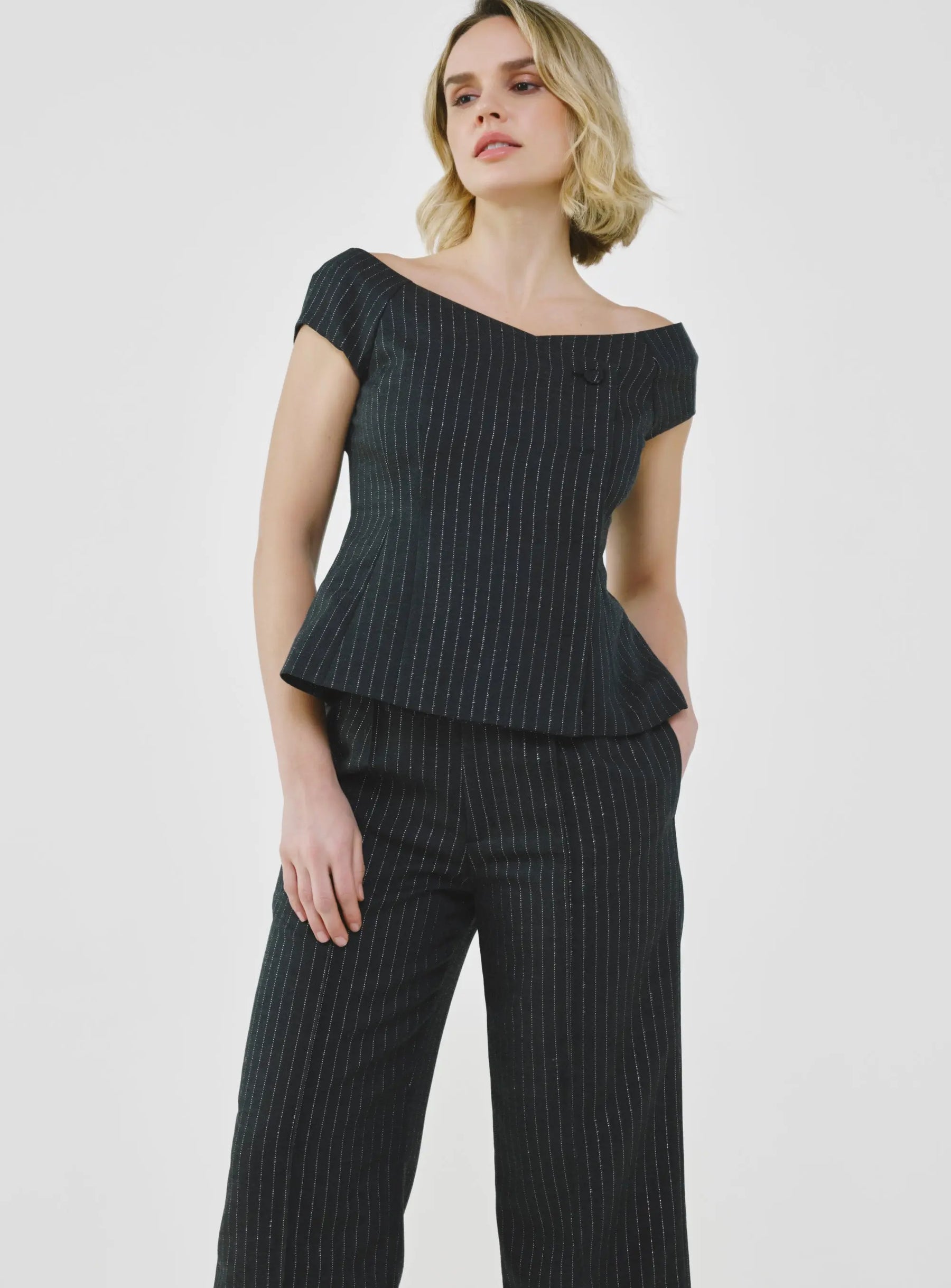 Tailored Pinstripe Bardot Top
