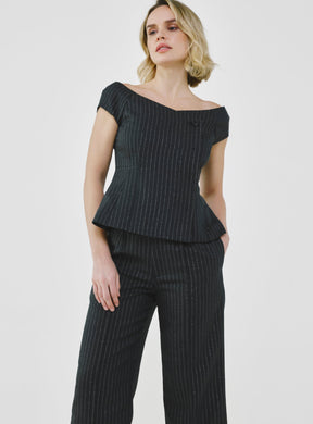 Tailored Pinstripe Bardot Top
